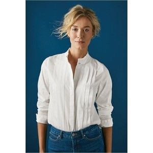 NWOT Soft Surroundings XL Petites Carla Shirt White Pleated Button Up Top Blouse